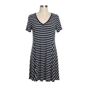 PPLA (People's Project LA) Striped V-Neck Dress Navy White Short Sleeve - Large